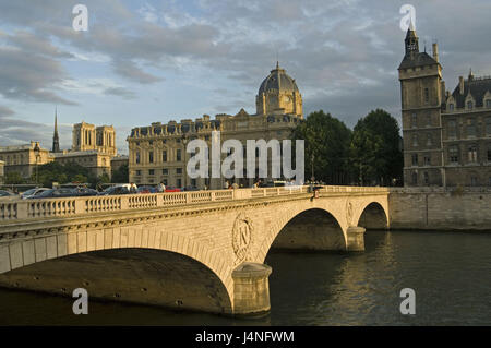 Francia, Parigi, Pont ouch cambia, il tribunale commerciale di conciergerie, Notre Dama, tramonto, Foto Stock