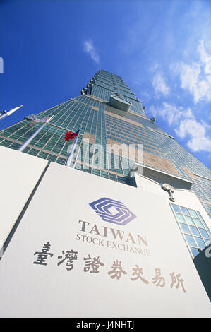 Taiwan, Taipei, alto, Taipei 101, prospettiva, dettaglio, Asia, destinazione, paese, città, immobile, architettura, grattacielo, Sky, alta facciata, architettura, bandiere, segno, Foto Stock