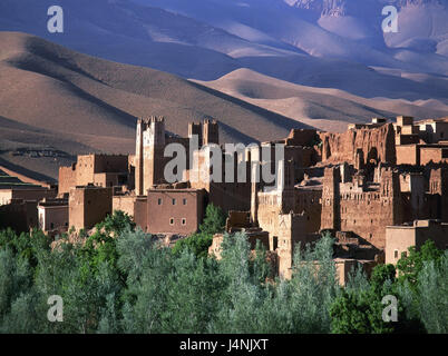 Il Marocco, Dades valley, kasbah, monti Atlante, Africa, Nord Africa, Dadestal, paesaggi, montagne, edifici, struttura, fortezza, castello fortezza, allegato, Foto Stock