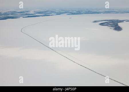 Icebreaker sul fiume Yenisei, vista dall'alto Foto Stock