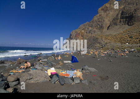 Spagna, Canarie, isola di La Gomera, La Puntilla, vulcano spiaggia sabbiosa, turistiche, nessun modello di rilascio, Foto Stock