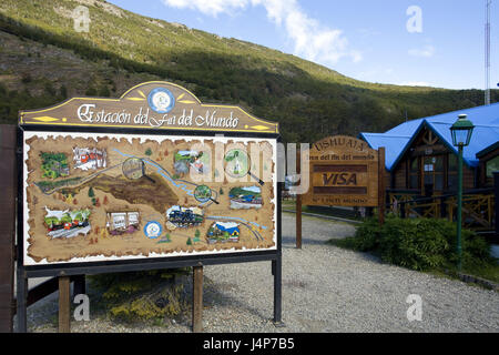 Argentina, Tierra del Fuego, stazione 'fin del mundo", informazioni segno, Foto Stock