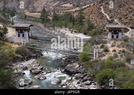 Ponte in ferro, Tamchhog Lhakhang chiostro, Bhutan, Foto Stock