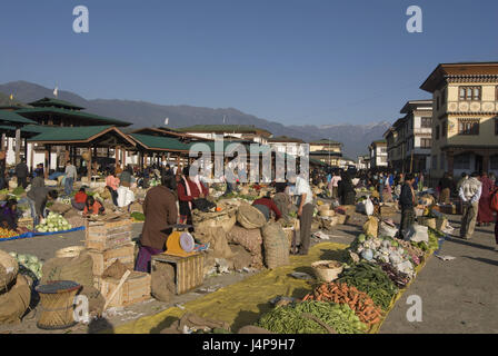 Grande marketplace, Paro, Bhutan, mercato battendo, nessun modello di rilascio, Foto Stock