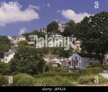 Germania, Amburgo, Blankenese, case, mastra montagna, Germania settentrionale, città, parte della città, un sobborgo, Elbvorort, zona residenziale, inclinazione, case residenziali, estate, hillside situazione, Hamburg-Blankenese, Foto Stock