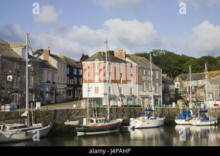 Gran Bretagna, Inghilterra, Cornwall, Padstow, vista città, porto, stivali, Foto Stock