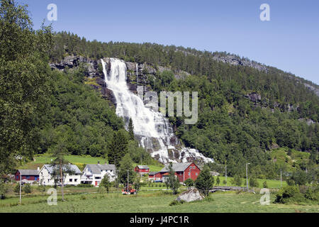 Norvegia, Voss, cascata Tvindefossen, Foto Stock