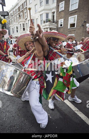 Gran Bretagna, Inghilterra, London, Notting Hill, carnevale, tamburo di acciaio giocatori, nessun modello di rilascio, Foto Stock