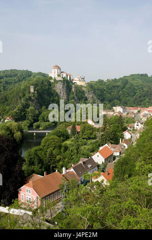 Repubblica ceca, Cechia, Südmähren, Vranov nad Dyjí, vista città, serratura, Foto Stock