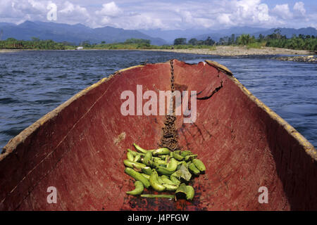 Costa Rica, Bribri, barca, banane, Foto Stock