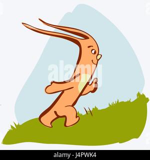 Cartoon simpatico coniglio sull'erba Illustrazione Vettoriale
