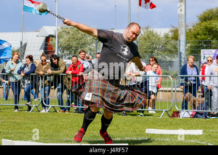 Glasgow, Regno Unito. 14 Maggio, 2017. Gourock Highland Games ha avuto luogo con centinaia di tamburini e pifferi, 'prodotti pesanti' e highland danzatori provenienti da tutto il paese arrivando a competere nei primi giochi di stagione. Questa è una data importante nel calendario scozzesi in quanto è la prima dopo i Giochi invernali e una possibilità di celebrare la musica tradizionale scozzese sport, musica e danza. Credito: Findlay/Alamy Live News Foto Stock