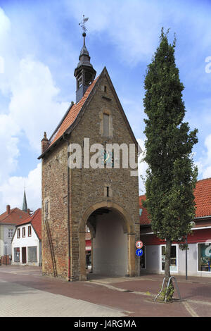 Germania, Bassa Sassonia, velluto parrocchia di Fürstenau, Town Gate, Alta meta, Foto Stock