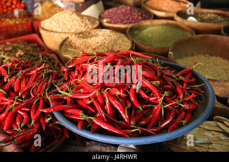 Indonesia, Bali, isola, Denpasar, capitale, mercato, peperoncino, spezie Pasar Badung, Foto Stock