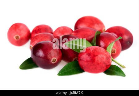 Isolato di mirtilli rossi. Mirtillo rosso con foglie isolati su sfondo bianco Foto Stock