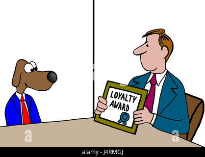 Business cartoon illustrazione sulla ricezione di un premio di fedeltà. Foto Stock
