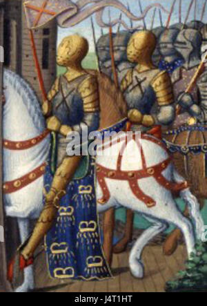 Questa immagine, intitolata "Vigiles du roi Charles VII 51 Cropped", è una porzione ritagliata di un manoscritto del XV secolo. Rappresenta un evento o una scena del regno di Carlo VII di Francia, offrendo una visione dell'arte e della storia medievale francese. Foto Stock