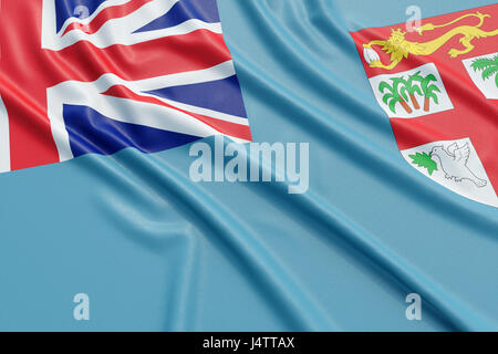 Bandiera delle Figi. Tessuto ondulato alta texture dettagliate. 3D rendering illustrazione Foto Stock