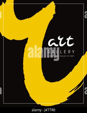 Word art brush lettering. Galleria d'arte poster coperchio giallo con tratti di pennello Illustrazione Vettoriale