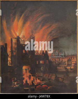 Il grande incendio di Londra nel 1666 distrusse gran parte della città, tra cui Ludgate e la vecchia cattedrale di St. Paul. Questo evento ha rimodellato l'architettura e la pianificazione urbana di Londra. Foto Stock