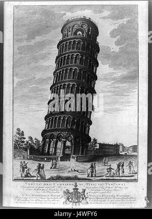Questo titolo italiano si riferisce ad una veduta del campanile di Pisa (campanile) in Toscana. L'immagine è probabilmente una famosa rappresentazione di questo iconico monumento, noto per la sua struttura pendente. Foto Stock
