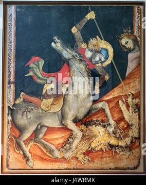 L'opera d'arte "San Giorgio libera la principessa" di vitale da Bologna, creata intorno al 1330-1335, raffigura la leggenda di San Giorgio che salva la principessa, mettendo in mostra l'arte medievale italiana. Foto Stock