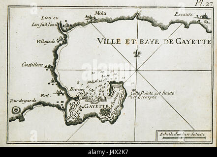 Questa illustrazione cartina del 1804 di Joseph Roux raffigura la città e la baia di Gayette, offrendo uno sguardo storico sulla zona durante quel periodo. La mappa mostra la geografia e i modelli di insediamento della regione all'inizio del XIX secolo. Foto Stock