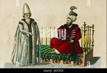 Questo lavoro del 1812 raffigura un incontro tra il Sultano ottomano e il suo Gran visir, mostrando il rapporto politico e culturale tra le due figure dell'Impero ottomano dell'inizio del XIX secolo. Foto Stock