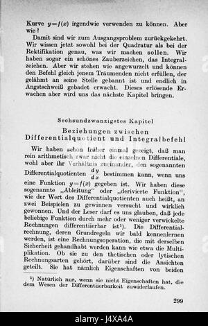 Un riferimento da un testo matematico tedesco, 'Vom Einmaleins zum Integral' ('dalla tabella di moltiplicazione all'integrale'), probabilmente discutendo la progressione dall'aritmetica di base al calcolo a pagina 299. Foto Stock