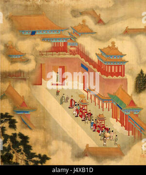 Un segmento dell'opera d'arte di Xu Xianqing, un rinomato artista cinese. Il pezzo riflette le tecniche uniche e lo stile tradizionale della pittura cinese, catturando elementi del paesaggio o della vita quotidiana con delicati pennelli e significato culturale. Foto Stock