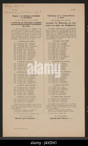 Questo poster multilingue del 1917 annuncia la vendita di maiali a Laibach, un importante riferimento storico dell'epoca della prima guerra mondiale Foto Stock