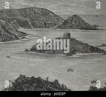 Una guida illustrata del 1882 che illustra la storia e i luoghi di interesse delle Isole del Canale. Fornisce una visione completa della geografia, della cultura e degli eventi storici delle isole, concentrandosi sul loro significato nel XIX secolo. Foto Stock