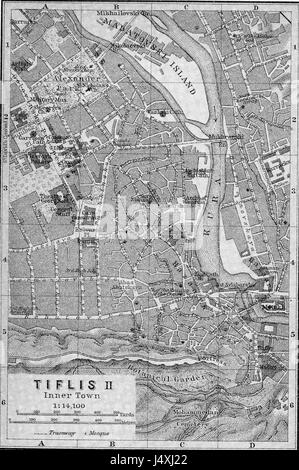 Questo si riferisce a una mappa di Baedeker di Tiflis (ora Tbilisi), Georgia, del 1914. Le mappe di Baedeker erano note per le loro dettagliate guide di viaggio, e questa avrebbe fornito informazioni su Tiflis durante l'inizio del XX secolo. Foto Stock