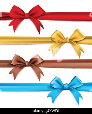 Set di vettore di seta o di nastri di raso e prua per elementi e decorazioni per il giorno di San Valentino e feste di compleanno. Vettore isolato illustrazione. Illustrazione Vettoriale