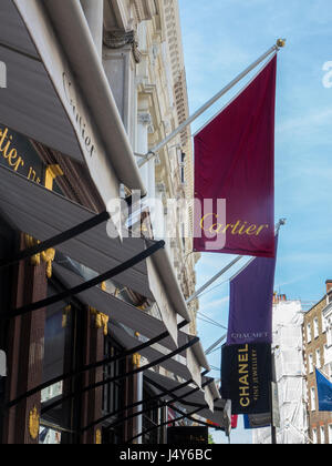 Designer bandiere in Bond Street Foto Stock