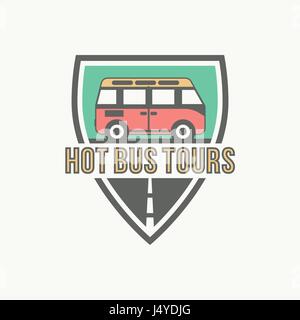 Viaggio in autobus e tour trvel logo badge Illustrazione Vettoriale