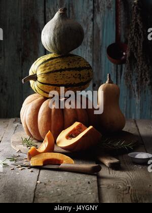 Diversi tipi di zucche Foto Stock