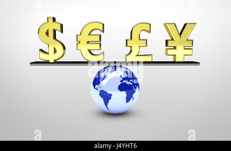 Global economia mondiale Il concetto di equilibrio 3d'illustrazione. Foto Stock