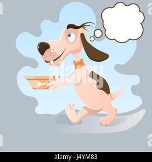 Il cane, ciotola, illustrazione di osso su sfondo grigio. Illustrazione Vettoriale