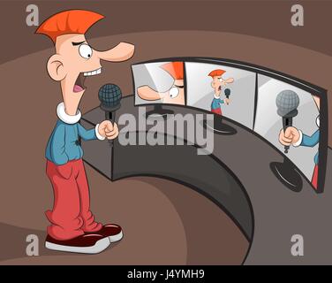 L'uomo parla nel microfono. Illustrazione Vettoriale