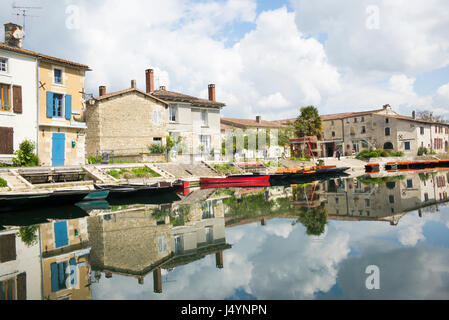 Coulon, Deux Sèvres, Francia, riflessioni sulla Sevres Niortaise nella Venezia Verte Foto Stock