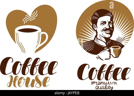 Logo di caffè. Cafe, espresso, coffeehouse, caff icona o etichetta. Lettering illustrazione vettoriale Illustrazione Vettoriale