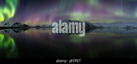 Aurora Boreale o luci del nord sulla penisola Snaefellsnes west Islanda Foto Stock