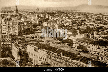 Vintage 1900s vecchia foto di flora fontana VT e BMC vista dalla torre dell'orologio, Mumbai, Maharashtra, India, Asia Foto Stock