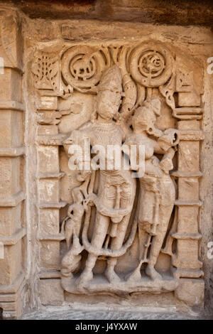 Sculture su rani ki vav, Patan, Gujarat, India, Asia Foto Stock