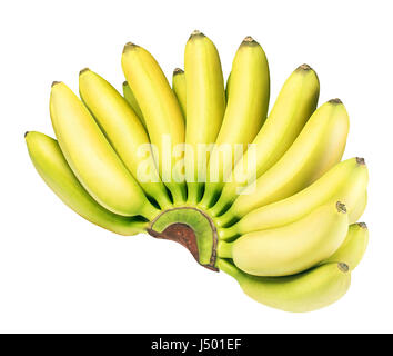Ramo di baby banane isolato su sfondo bianco con tracciato di ritaglio Foto Stock