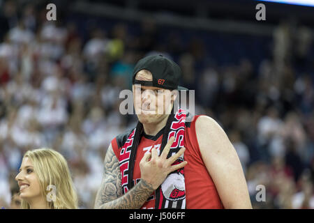 Londra, Regno Unito. 14 Maggio, 2017. BBL Basket Play-off finale, Leicester piloti vs Newcastle Eagles all'O2 Arena, Londra. Piloti vincere 84-63. I piloti di Taylor Re. Carol credito moiré/Alamy Live News. Foto Stock