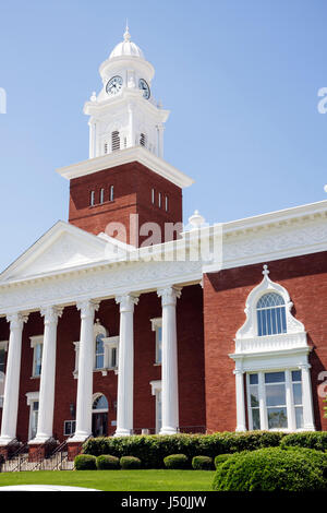 Alabama,Lee County,Opelika,Historic District,Lee County Courthouse 1896,colonna di Corinthian,edificio,legge,giustizia,torre dell'orologio bianco,pietra rossa,Neoclassica Foto Stock