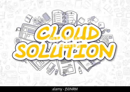 Soluzione cloud - Doodle parola giallo. Il concetto di business. Foto Stock