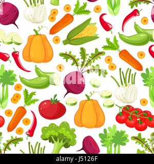 Verdure crude con pepe a fette di melanzane funghi all'aglio zucchine cipolla pomodoro cetriolo illustrazione vettoriale.Seamless pattern su un fondo bianco , illustrazioni di verdure Illustrazione Vettoriale